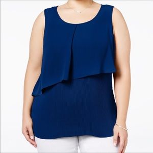 ➕NY Navy Blue Plus Size Pleated Popover Tank Top 3X Plus Size EUC